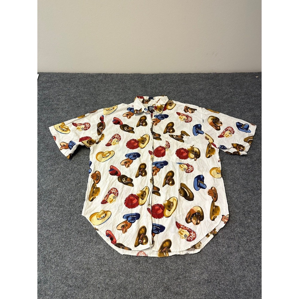 Quizz Plus Shirt Womens Size 20 White Cowboy Hat Print Cotton Short Sleeve